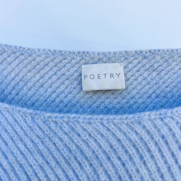 Poetry Cashmere Merino Wool Ribbed Boxy Sweater Jumper Light Blue 2 Crewneck - Picture 3 of 8